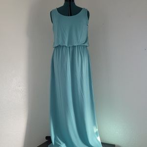 Zenana Outfitters Aqua Blue Maxi Comfy Dress Elastic Waist Side Pockets Size XL